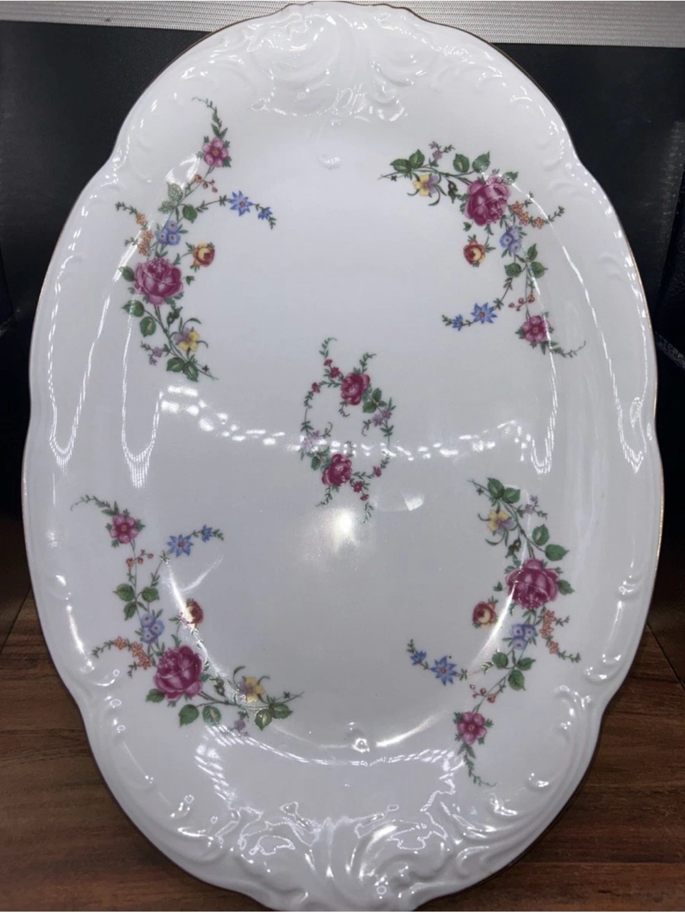 Vintage Wawel "Rose Garden" Oval Serving Platter, Made in Poland 13" W/gold Trim